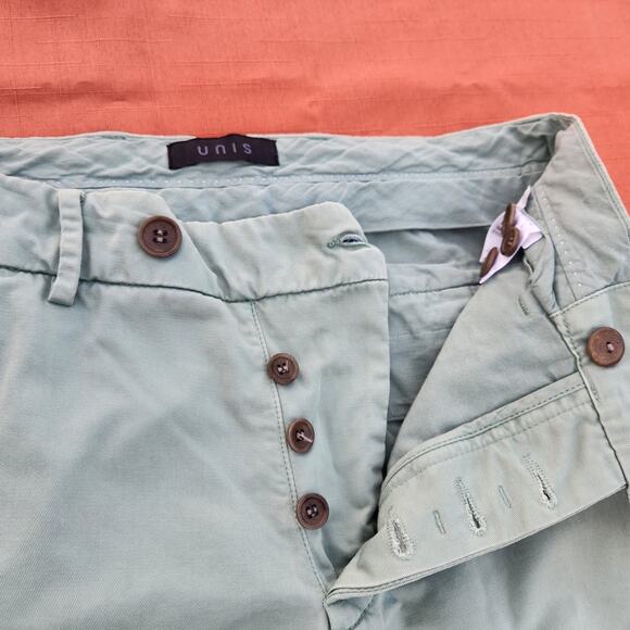 UNIS Men's Green Gio Slim-Fit Mid-Rise Pants 30x33 Classic Button Fly Slacks - Picture 3 of 8